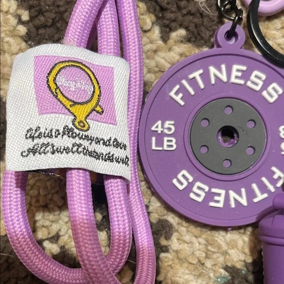 Purple Fitness Keychain Charm Set - Dumbbell, Plate & Shaker - Picture 3 of 4